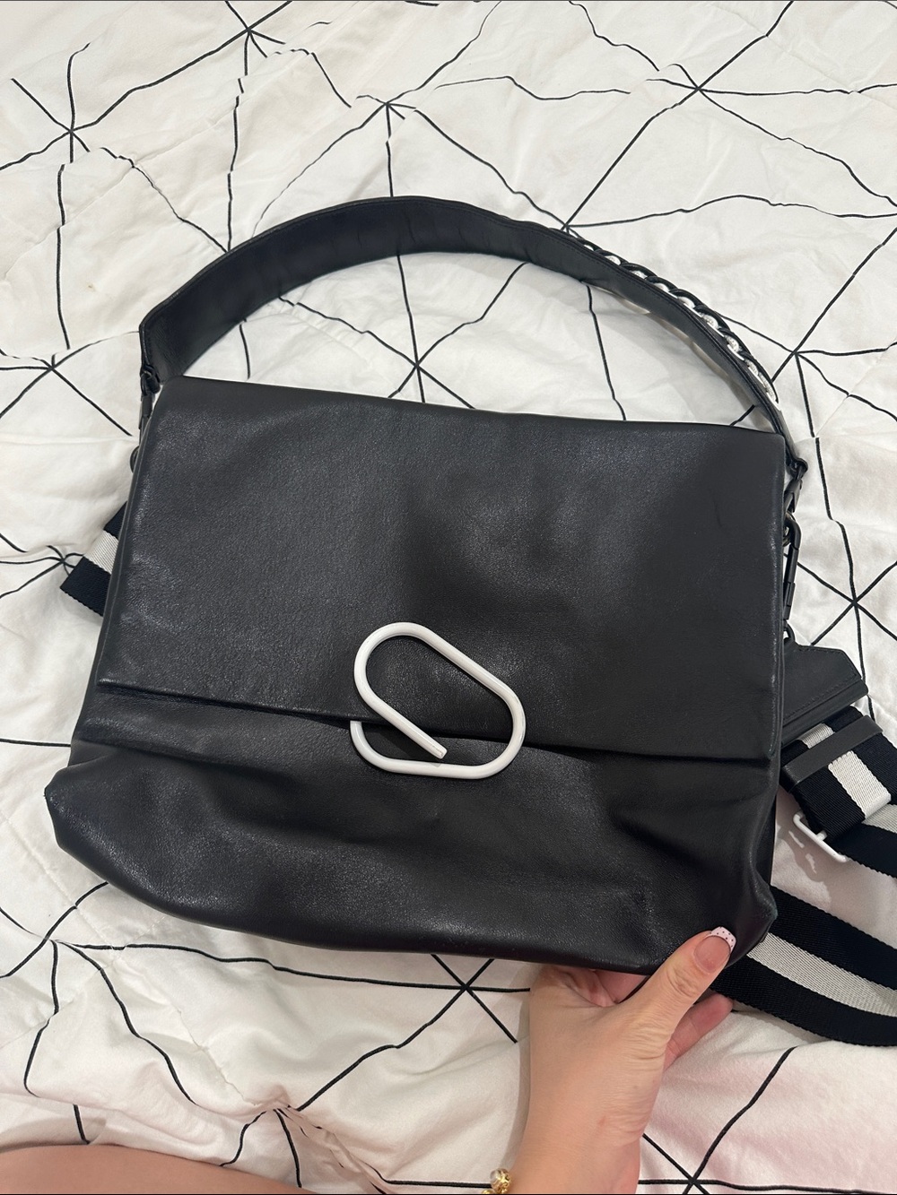 3.1 Phillip Lim Black Shoulder Bag with White Hardware